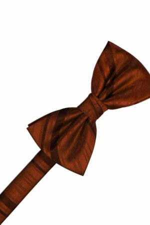 Cognac Striped Satin Bowtie