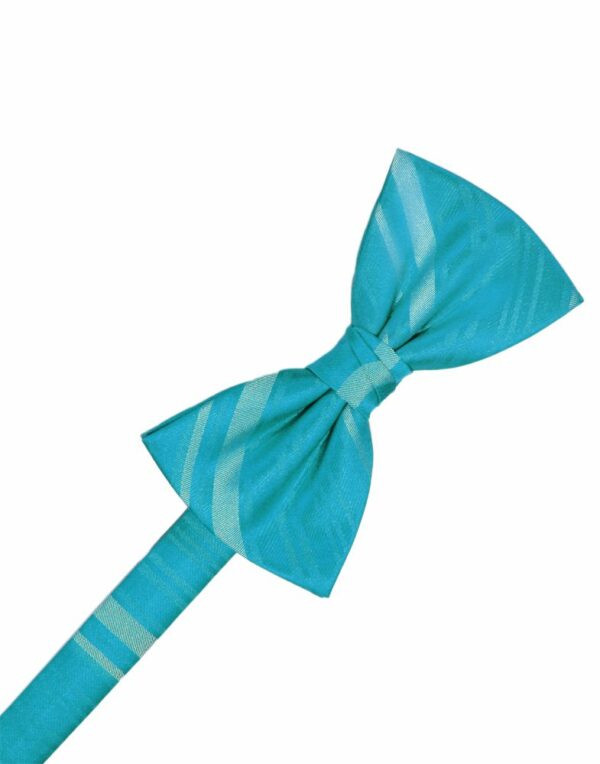 Turquoise Striped Satin Bowtie