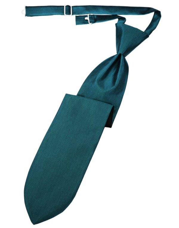 Teal Herringbone Long Tie