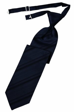 Midnight Blue Striped Satin Long Tie