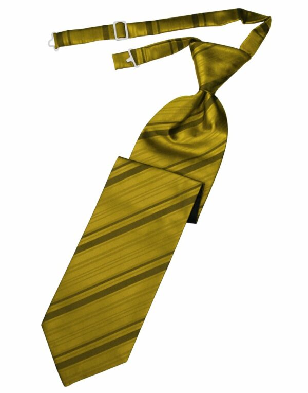 New Gold Striped Satin Long Tie