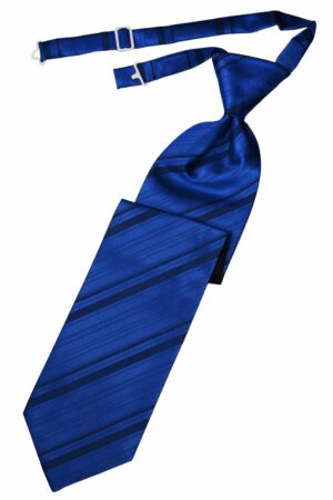 Royal Blue Striped Satin Long Tie