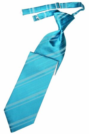 Turquoise Striped Satin Long Tie