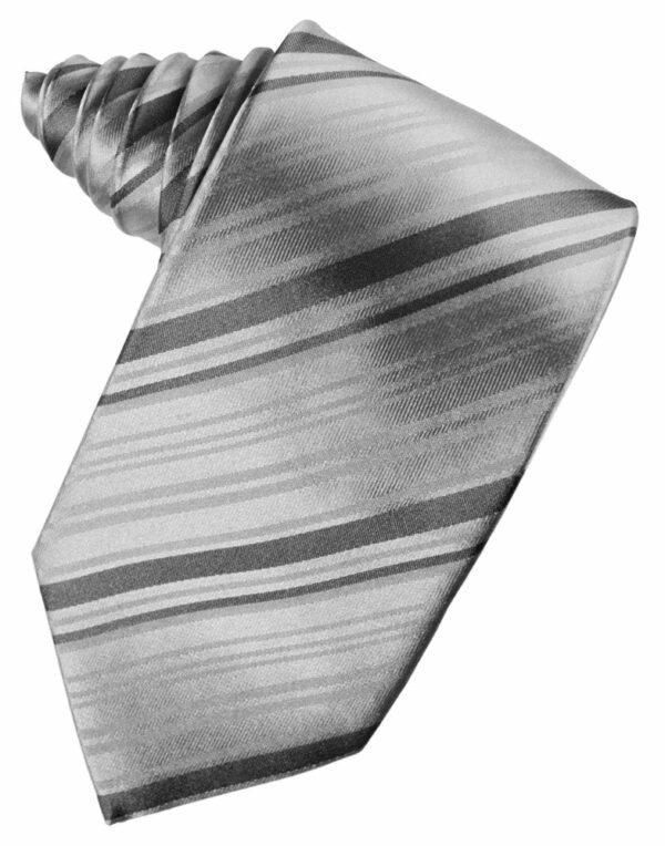 Silver Striped Satin Suit Tie