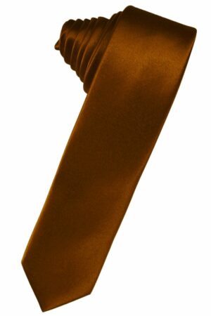 Cognac Solid Satin Skinny Suit Tie