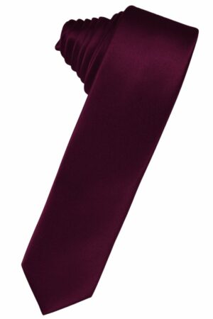 Wine Solid Satin Skinny Suit Tie
