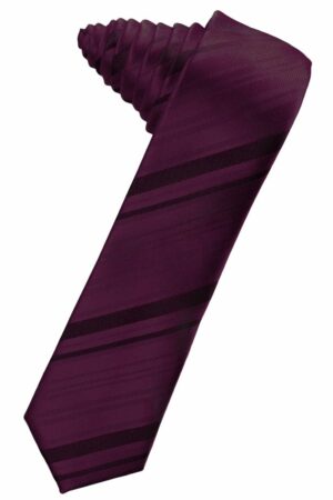 Berry Striped Satin Skinny Suit Tie