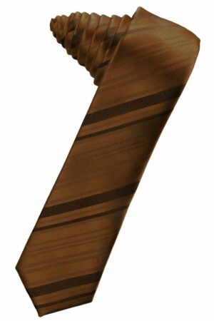 Cognac Striped Satin Skinny Suit Tie