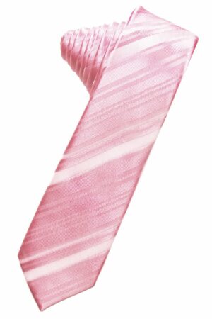 Coral Striped Satin Skinny Suit Tie