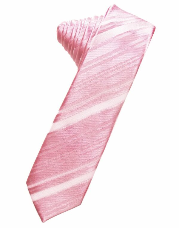 Coral Striped Satin Skinny Suit Tie