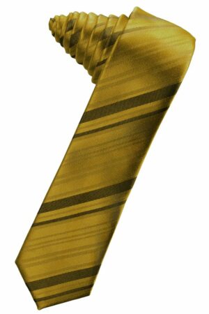 Golden Striped Satin Skinny Suit Tie