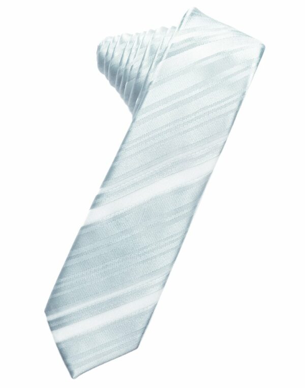 Light Blue Striped Satin Skinny Suit Tie