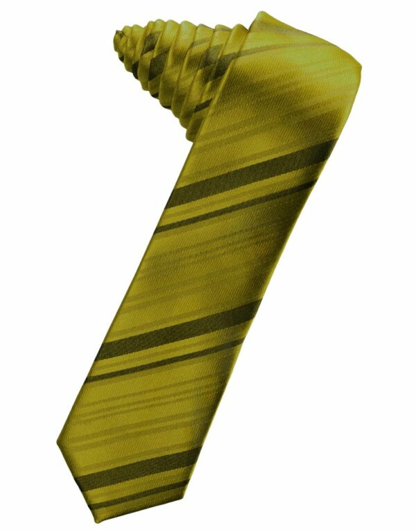 New Gold Striped Satin Skinny Suit Tie