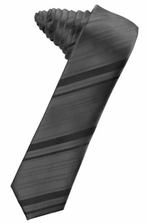 Pewter Striped Satin Skinny Suit Tie