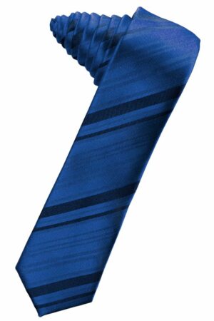 Royal Blue Striped Satin Skinny Suit Tie