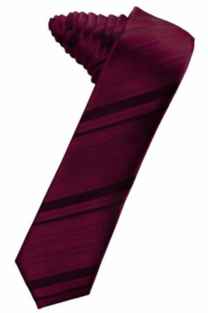 Wine Striped Satin Skinny Suit Tie
