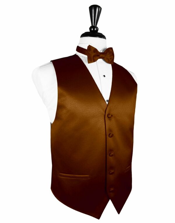 Cognac Solid Satin Vest
